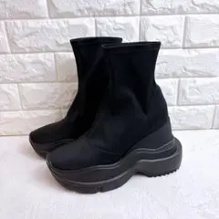 orMORE レッグニットブーツ ブラック M ソックスブーツ 厚底 - メルカリ