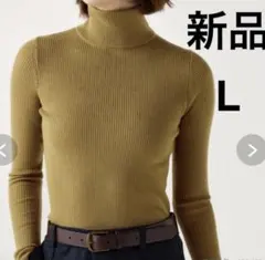 美品　ユニクロ UNIQLO メリノリブタートルネックセーター イエロー　L