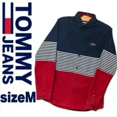 TOMMY JEANS 刺繍ロゴ ボーダー長袖シャツ Mサイズ 青 赤 白メンズ