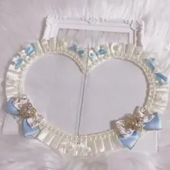 硬貨ケースデコ トレカケースデコ B7 ペアハート レースデコ 水色