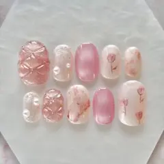 127.Heartfelt Pink【現品あり】 ネイルチップ サイズオーダー可