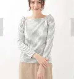 earth ボーダーオフショルプルオーバー S