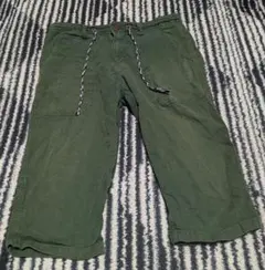 7分丈　オリーブグリーン ハーフパンツ ドローストリング付き