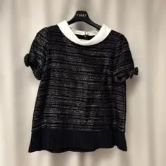 Harrods ハロッズ　ツイード半袖ブラウス　袖リボン