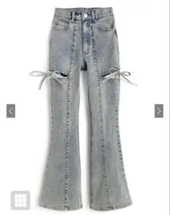 GRL サイドカットアウトリボンフレアデニムパンツ　M