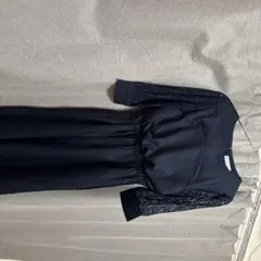 ネイビー レース袖 ドレス