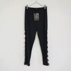 新品タグ付き レギンス タイツ スパッツ サイドデザイン ブラック 無地 M