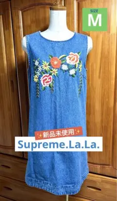 美品★Supreme.La.La.フラワー刺繍デニムワンピース　ノースリーブ