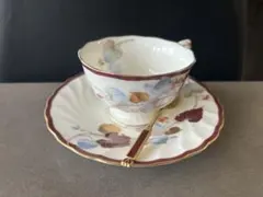【美品】HOYA　花柄 ティーカップ・ソーサー セット　スプーン付