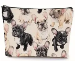 フレンチブルドッグ　両面イラストポーチ　大容量