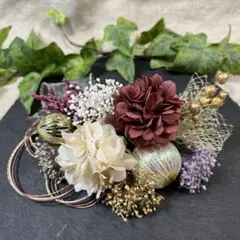 ドライフラワー髪飾り　結婚式成人式卒業式七五三髪飾り　ホワイトゴールドパープル