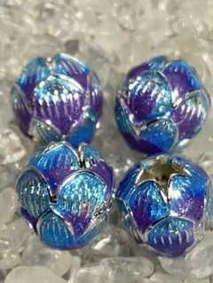 伝統工芸　チベット　七宝焼き　パーツ　ビーズ　4点セット ハスの花のつぼみ