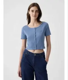 GAP リブクロップドTシャツ　ブルー　XS