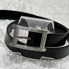 BVLGARI✨ブルガリ　レッタンゴロ ブラックレザーベルト シルバーバックルのサムネイル