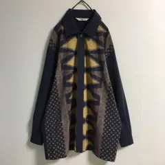 デザインシャツ 古着 比翼前立て 抽象的アート ポリシャツ 古着女子 日本製