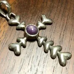 天然スタールビー  ハートクロス  sv.ペンダントトップ