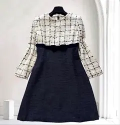 だ*く様 M'S GRACY 長袖 ツィードワンピース リボン切り替え 9号