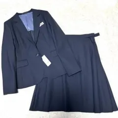 【未使用タグ付】紺無地調 ジャケット タックフレアスカートセットアップ 11号L