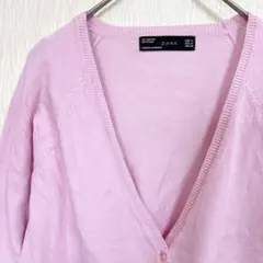 ZARA ザラ ベーシック Vネック コットンブレンド カーディガン ピンク