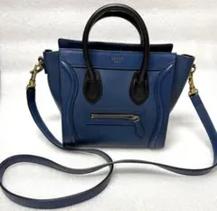 セリーヌ ラゲージ ナノ ショッパー バイカラー ブルー ブラック 2WAY