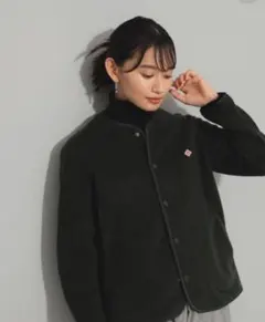 極美　DANTON ダントンフリース ノーカラージャケット　黒　レディースXL