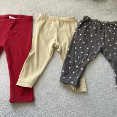 赤・ベージュ・ドット柄パンツセット　三つセット