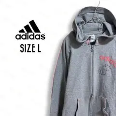アディダス パーカー 古着 L レディース フルジップ ワンポイントロゴ d29