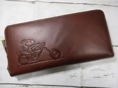 新品 財布 メンズ 長財布 ラウンド 本革 スヌーピー ライダー ブラウン！