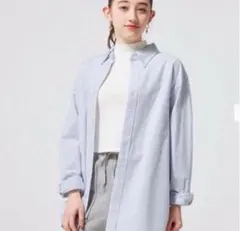 GU オックスフォードシャツ(長袖)(ストライプ) ユニセックス