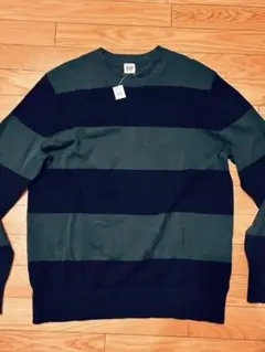 【新品】GAP ダークグリーン/ネイビー ストライプ セーター L