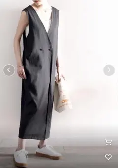 classicalelfコットンリネンダブルボタンロングジレ・ジャンパースカート