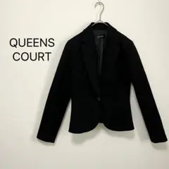 1901【クイーンズコート】size2 黒 ウールジャケット 日本製 フォーマル