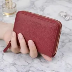 ⭐︎天然本革⭐︎財布 ミニ 折りたたみ カード入れ スキミング防止 ワイン色 小型