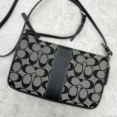 美品✨コーチ ショルダーバッグ シグネチャー 斜め掛け可 キャンバス レザー 黒