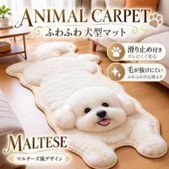 ペットマット Z094 犬 マルチーズ風 滑り止め ラグ 玄関マット 犬柄
