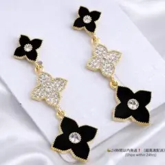 M*o様 【300 Yen Start】18金コーティング フラワーピアス黒×ク