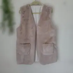 新品　ハンドメイド　ベージュファーノースリーブベスト　L