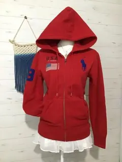 ★ラルフローレン★Y2K ビッグポニー パーカー レッド U.S.A.