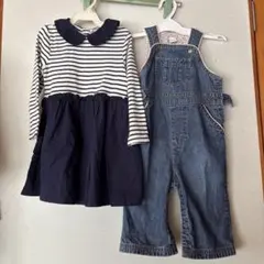 ストライプドレスとデニムオーバーオールセット GAP