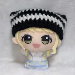 ちびぐるみ 編み物 ぬい服 猫耳ニット帽 【黒 ブラック×白】