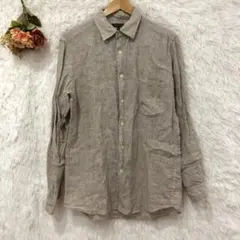 ★UNIQLO★ユニクロ プレミアム リネンシャツ 【L】 長袖 チェック 茶