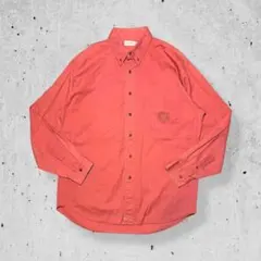 90sBugleBoyコットンツイルBDシャツピンク刺繍ロゴヴィンテージ古着L
