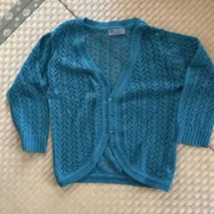 ターコイズ レース編み カーディガン　M