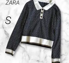 ザラ ZARA ポロシャツ 長袖 カットソー ブラウス ショート丈 S