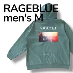 美品 RAGEBLUE メンズM 裏起毛 ロゴプリントパーカー 緑 　フーディー