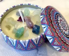 天然石レインボーフルオライト沢山ハンドメイドキャンドル