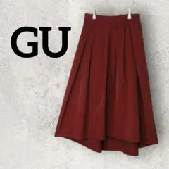 GU ステップドヘム フレアスカート ひざ丈スカート (M) レッドのサムネイル