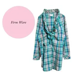 【Firm Ware】綿混♡チェックフリルシャツ♡ウエスト紐♡カジュアル♡青緑系