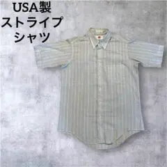 90s USA製 総柄　ストライプシャツ 水色　ヴィンテージ