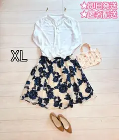 ②【美品】GU 長袖 ブラウス シフォン 白 ホワイト XL 大きいサイズ